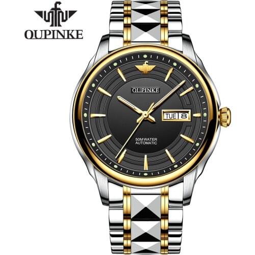 OUPINKE Men Skeleton Automatic Mechanical Watches Top Brand Sapphire Glass Self-Wind Luminous Tungsten Steel Waterproof Luxury