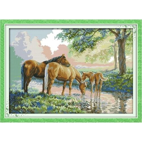 Kits for embroidery Horse Family 11CT 14CT DMC Cross Stitch Sets Counted China Cross Stitch Cross Home Decor Crafts Needlework