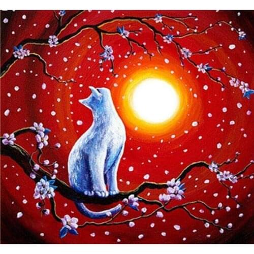 GLymg Diy Plum Blossom Snow Fox Sun Diamond Painting Cross Stitch Full Square Diamond Embroidery Rhinestones Home Decorative
