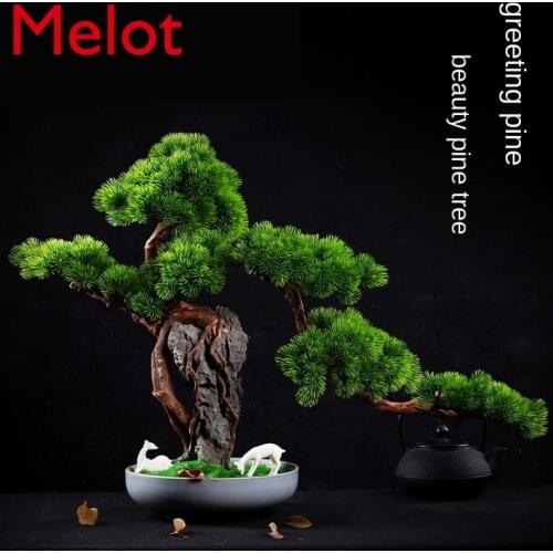 Artificial Greeting Pine New Chinese Style Living Room Villa Hallway Home Ornament Tree Stone Bonsai Greenery Bonsai