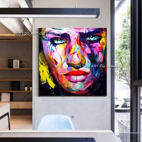 Large Size 100% Handpainted Figure Women Face Oil painting Francoise Nielly Colorful Graffiti Knife Pictures Wall Art Room Decor