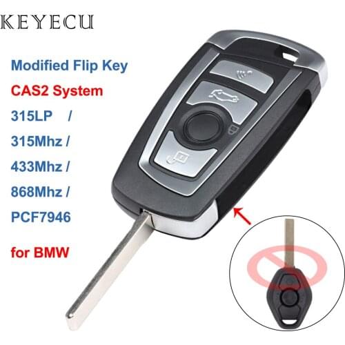 Keyecu CAS2 Modified Floding Remote Key 4 Button 315MHZ 433MHZ 868MHZ 315LP PCF7946 Chip for BMW 3 5 6 7 Series X3 X5 Z4 Z8 HU92