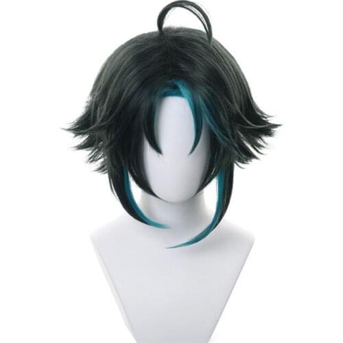 Anime Green Short Wig Game Genshin Impact Xiao Dark Cosplay Costume Heat Resistant Synthetic Hair Men Women Wigs