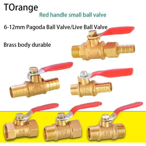 Red handle small ball valve copper thickened pagoda intubation 1/8IN 1/4IN inner wire outer teeth switch straight valve