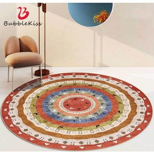 Bubble Kiss Round Rug Ethnic Style Orange Home Carpets For Living Room Printing Carpet Non-slip Rugs For Bedroom Decor Area Rug