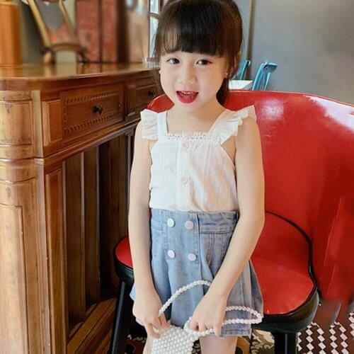 Summer Girls Fashion Tops Fresh Sweet Girls Sling Cool Baby Shirt Casual Solid Color Sleeveless Clothes