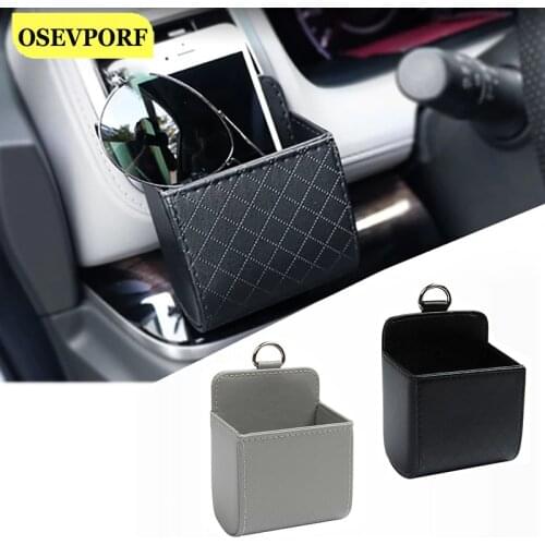 Car Storage Bags Air Vent Dashboard Tidy Hanging Leather Organizer Box Phone Coins Glasses Storage Multi-function Organizer Box