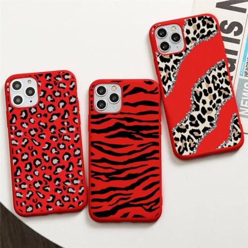Fashion Leopard Pattern Phone Case For iphone 12 11 Pro Max Mini XS 8 7 6 6S Plus X SE 2020 XR Red Cover