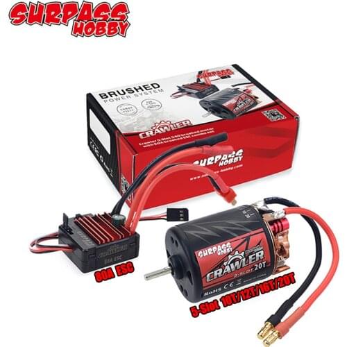 Surpass Hobby 550 5-Slot 10T 12T 16T 20T Waterproof Brushed Motor with 80A ESC for 1/10 RC Crawler Car SCX10 TRX4 TF2 86100 CC01