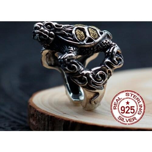 S925 sterling silver mens open ring personality retro classic style tortoise modeling jewelry gift to send love 2018 Hot new