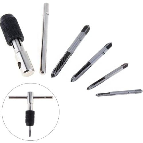 5pcs Alloy Steel T Type Drift Holder Set with 4pcs M3 M4 M5 M6 Screw Taps with Tap Wrench Woodworking Tool for Processing Part