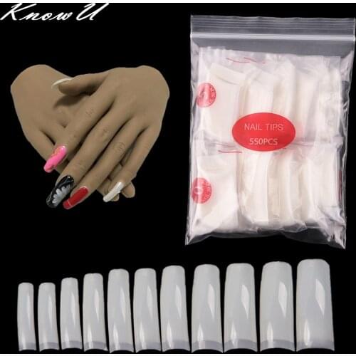 550pcs/set Fake Nails Tips for Silicone Practice Hand Ballerina French Acrylic11 Sizes Manicure Tools