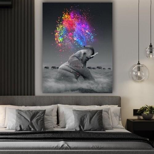 Canvas Wall Art Animal Creative Graffiti Spray Paint Elephant Poster Black and White Painting Living Room Decor No Frame