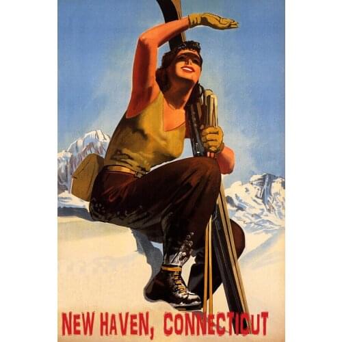 NEW HAVEN CT SKI MOUNTAINS SUNNY DAY WINTER SPORT US SKIING VINTAGE Art Film Print Silk Poster Home Wall Decor 24x36inch