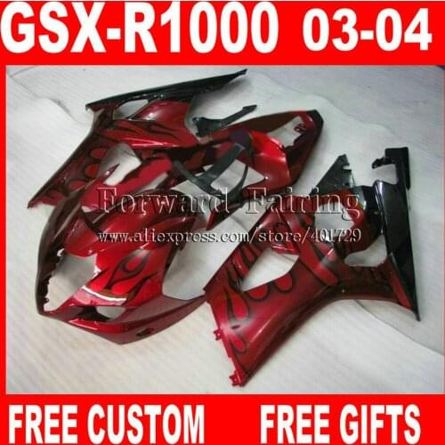 Fairings for SUZUKI 2003 2004 GSXR1000 K3 fairing kits wine red black flames GSXR 1000 03 04 GSXR 1000 bodywork CY695