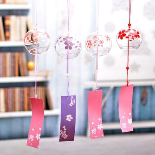 Japanese sakura Glass Wind Chime Cherry Blossom Wind Hanging Bells DoorbellGirl Room Pendant Home
