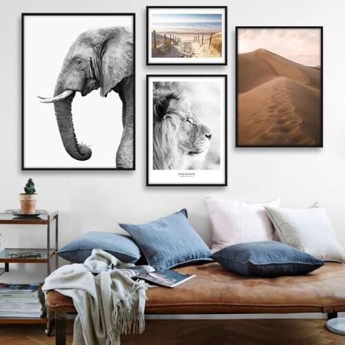 Nordic Posters And Prints Sea Desert Lion Landscape Wall Art Canvas Animal Paintings For Living Room Wall Pictures Home Decor