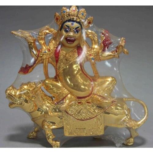 Tibet Buddhism Temple Copper Bronze Gild riding bull Setrap Chen Buddha Statue