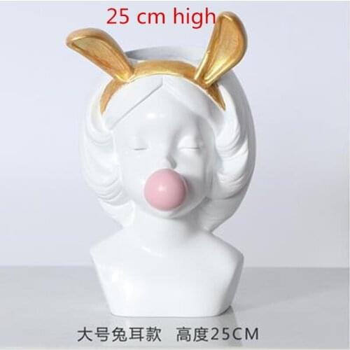 2020 creative head vase, girl head sculpture artwork blowing bubbles, home office restaurant desktop decoration gift