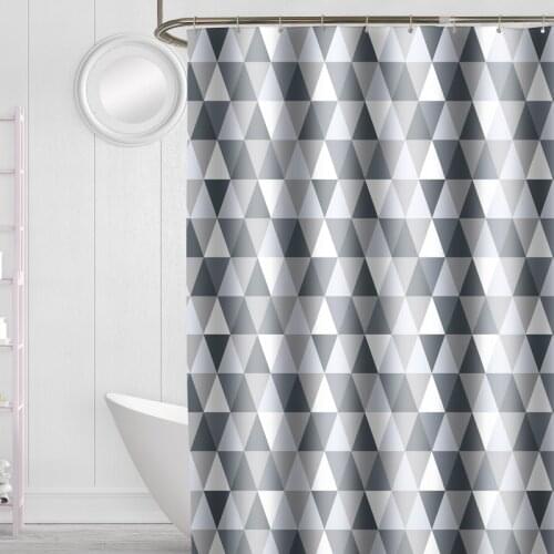 Shower Curtain Gray Triangular Lattice Fabric Mildew Resistant Waterproof Bath Curtains for Bathroom 12pcs Hooks