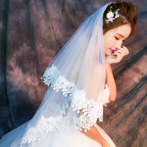 Elbow Length Ivory Bridal Veil Flower Tassel Lace Edge Wedding Veil for Women One Layer 150cm Elegant Formal Headpiece Accessory