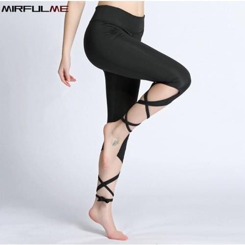 Summer Women Cropped Yoga Pants Gym Workout Bottom Bandage Sport Leggings Skinny Capris 3/4 Running Trousers Slim Fitness Tights