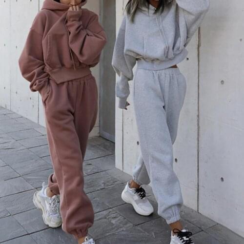 Women Tracksuit Long Sleeve Loose Sweatshirt Women Solid Color Pocket Hoodie Pants Outfit for Spring Solid Sport Pants Lady Set