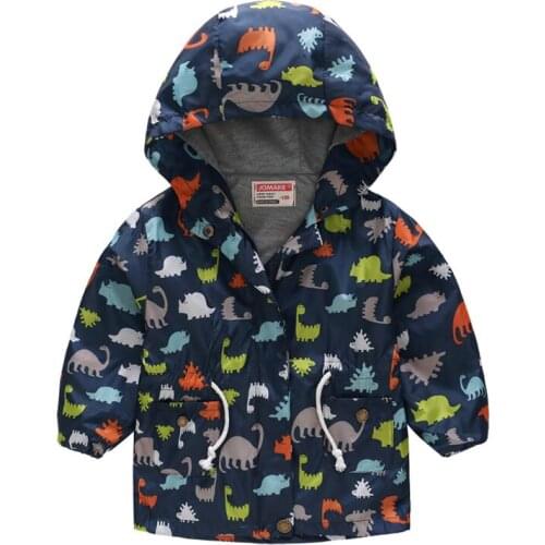 2021 Spring Autumn Children Cartoon Jacket Long Sleeved Clothes Boy Animal Hooded Coat Cartoon Dinosaur Zipper Outwear 2-8T