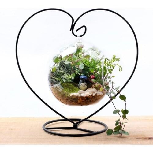 23cm Heart Shape Iron Metal Hook Hanger For 8cm 10cm 12cm Round Glass Bubble Vase Terrarium Holder SN1081