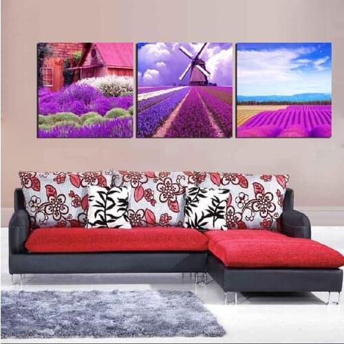 3 Piece Unframed Wall Art Picture Home Decoration Modern Lavender Canvas Painting Print Art Romantic Purple Flower Oil Painting