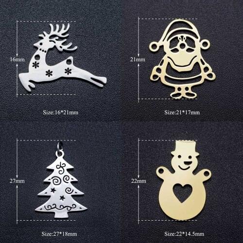 5pcs/lot 316L Stainless Steel Crhistmas Father Santa Claus Deer Tree DIY Connector Charm Wholesale Pendants for Necklaces