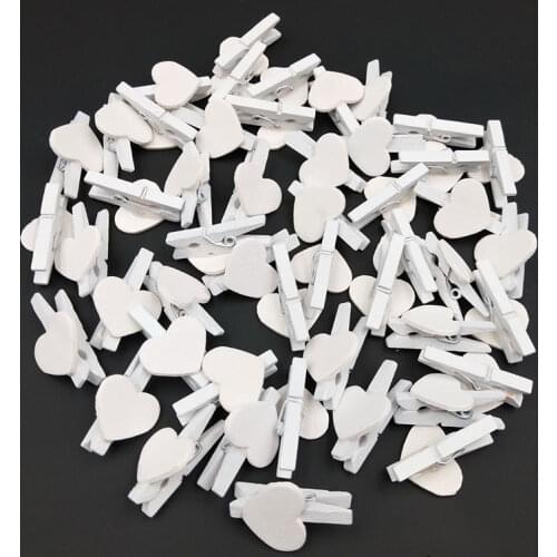50Pcs/Set Mini Wooden Peg 30mm Clothes Peg With 15mm White Hearts Craft For Shabby Chic Vintage Wedding