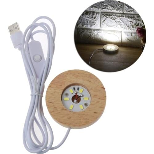 83XC Handmade Resin Art Mini Thin LED Wood Display Base Resin Display Round Wooden Night Base Resin Ornament Stand DIY Crafts
