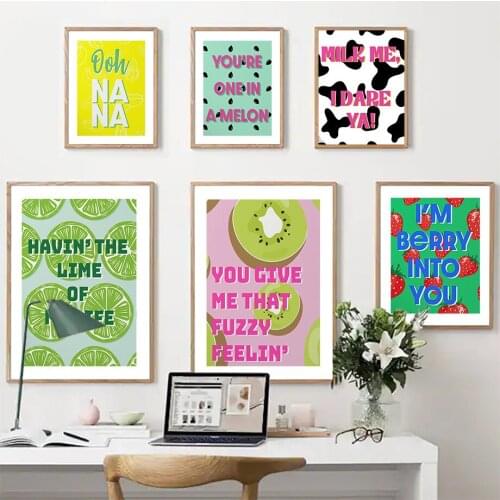 Lemon Strawberry Fruit Quotes Wall Art Canvas Painting Nordic Posters And Prints Wall Pictures For Living Room Decor