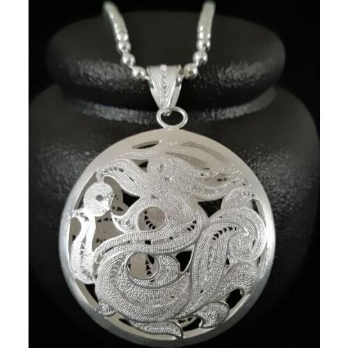Bastiee 999 Sterling Silver Jewelry Round Dragon Pendant Men Necklace Women Pendants Unisex Vintage Handmade Silver Jewellery