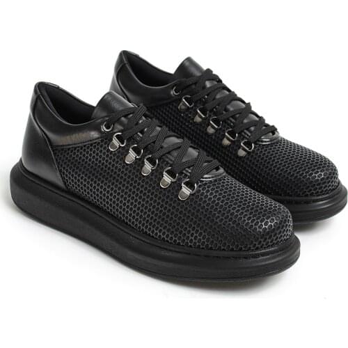 Chekich Casual Shoes For Men Full Black Artificial Leather Lace-Up Spring and Autumn Comfortable Fashion Wedding Orthopedic Sportive Air Lightweight Sneakers Running Flexible Walking Breathable Footwear Office CH021