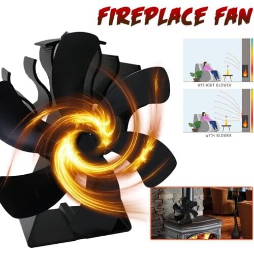 Black Fireplace Fan 6 Blade Heat Powered Stove Fan Log Wood Burner Eco Friendly Quiet Chimenea Fan Home Efficient Heat Distribut