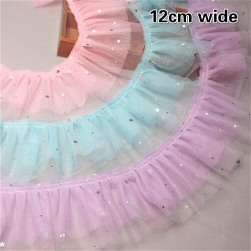 Double Layer Bronzing Little Stars Pleated Lace Children Doll Clothes Fluffy Cake Skirt Lengthened Hem Pet Cat Dog Neck Sewing
