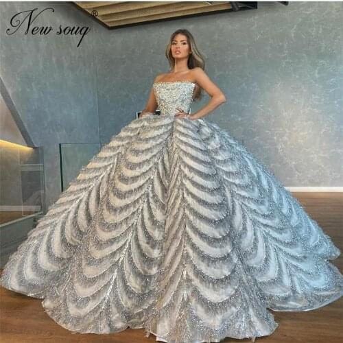 Hot Arabic Beading Evening Dresses 2020 Ball Gown Custom Special Fabric Party Dress Haute Couture Vestidos De Noche Prom Gown