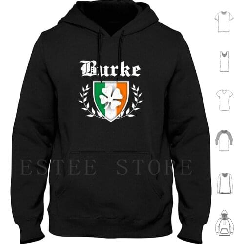 Burke Family Shamrock Crest ( Vintage Distressed ) Hoodies Burke Burke Family Shamrock Crest Family Crest Belfast