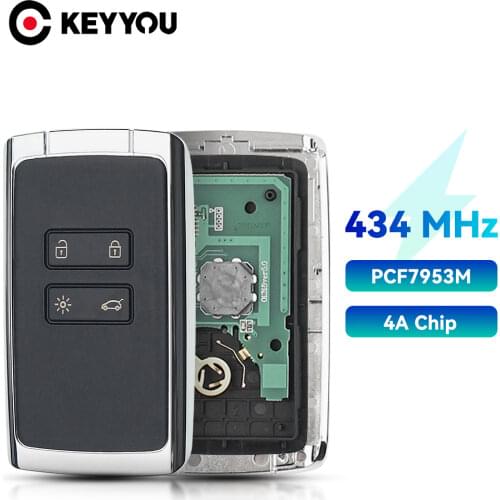 KEYYOU 4 Button Remote Car Key 434mhz/433mhz Hitag AES 4A Chip PCF7953M For Renault Megane 4 Keyless Go / Entry Car Key