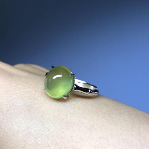 New original design natural prehnite opening adjustable ring translucent smooth charm womens brand silver jewelry