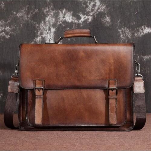 Mens Briefcase Mens Bag Genuine Leather Laptop Bag Leather Computer/Office Bags for Men Document Briefcases Totes Bags