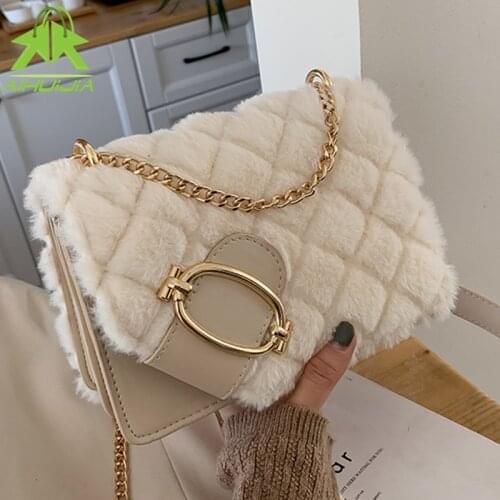 Soft Plush Ladies Square Messenger Bag 2020 Winter Female Bag High Quality Lady Designer Handbag Chain Shoulder Messenger Bag