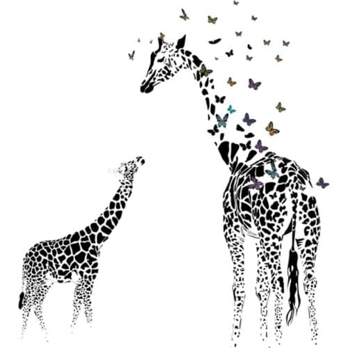 Giraffe Butterfly Silhouette Wall Sticker for Door Stairs Living Room Bedroom Decor Woman Teenager Baby Girl Boy Kids Children N