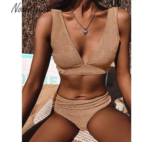 Summer New Swimwear Women High Waist Bikini Swimsuit Push Up Bathing Suit Sequin Bandeau Bikini Set Beachwear Banador Mujer