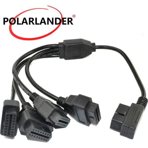 Wholesale 16pin Car Wire 50CM OBD-II 1 to 4 16 Pin Extension Cable Diagnostic Tool M to 4F Right Angle