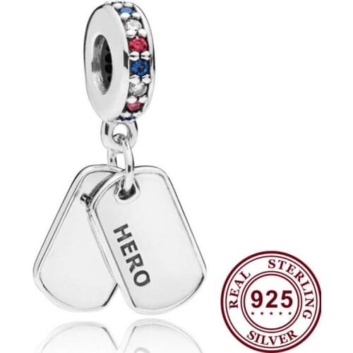 Original 925 Sterling Silver Charm New Color Crystal Hero Dog Tag Pendant Fit Pandora Women Bracelet & Necklace Diy Jewelry
