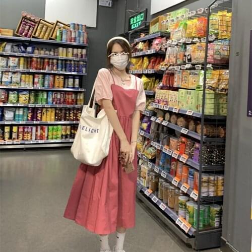 Dress French Stitching Fake Two-piece Lace-up Short-sleeved Dress Female Summer New Style Skirt Korean Mid-length Skirt