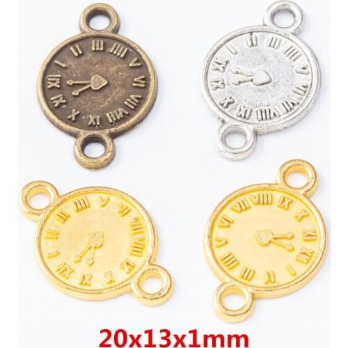 60 pieces of retro metal zinc alloy Watch double hanging connector pendant for DIY handmade jewelry necklace making 7677